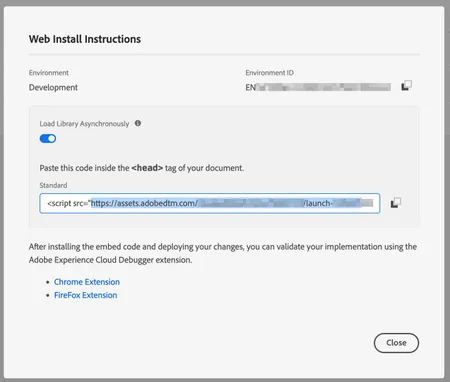 Launch Web Install Instructions modal