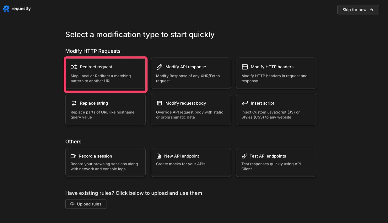 Requestly onboarding screen